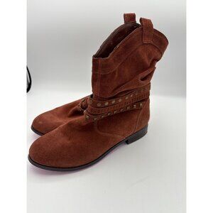 Twiggy London Womens Suede Ankle Boots With Studded Strap Size 7W Rust Color